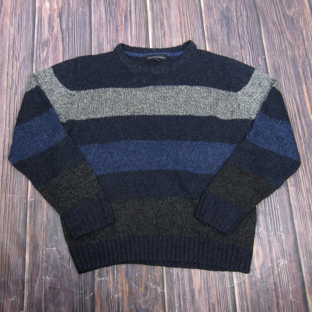 Tricots St Raphael Sweater Mens Medium Blue Striped Acrylic Crew Neck Pullover